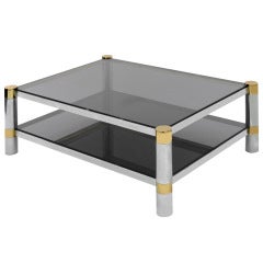 "Round Leg Coffee Table" in Steel and Brass by Karl Springer