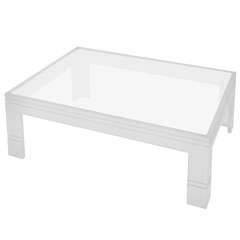 Large Channeled Frosted Lucite Coffee Table with Inset Glass Top