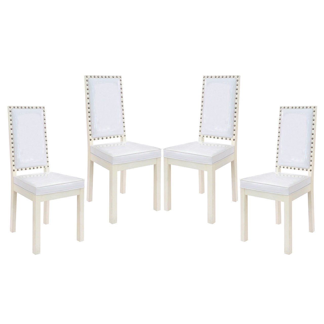 Four Dining or Game Chairs with Studs in the Manner of Tommi Parzinger 1950's For Sale
