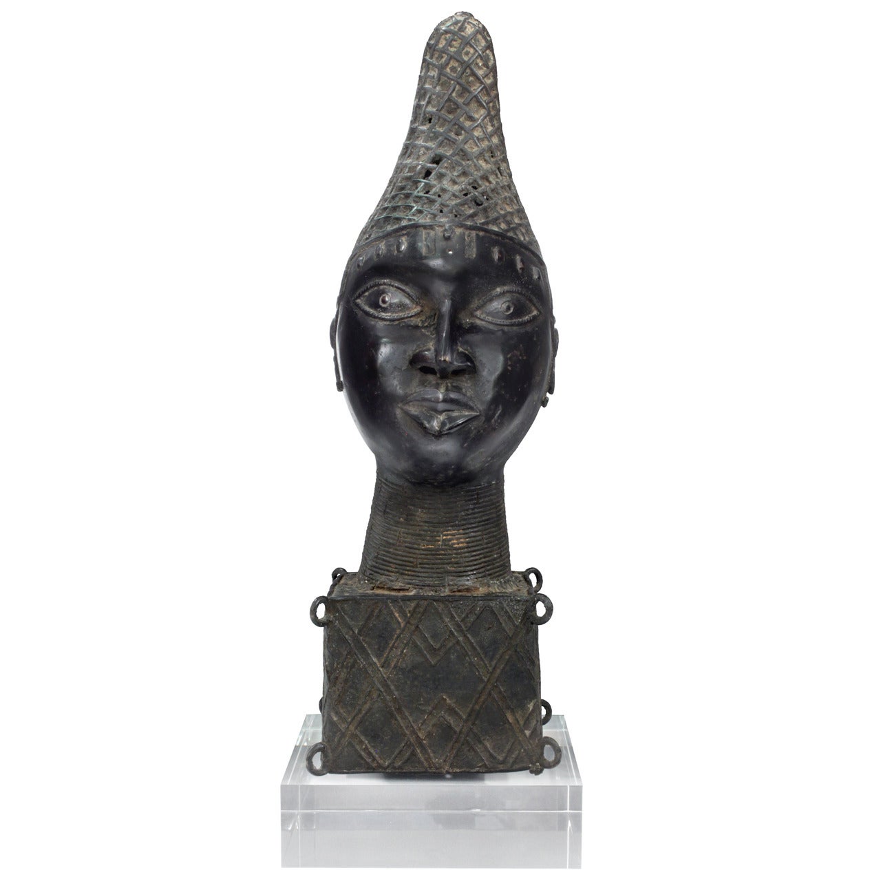 African Bronze Head on Thick Lucite Base