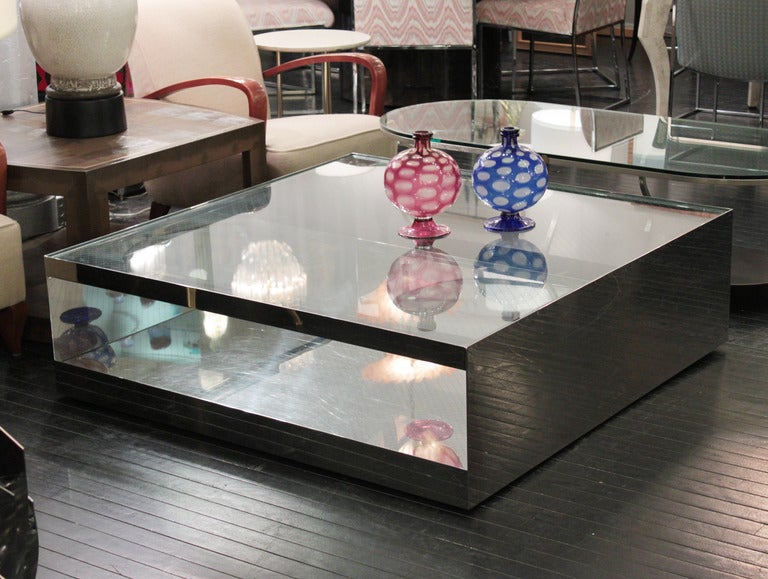 American Coffee Table in Stainless Steel and Wire Glass by Joe D'Urso
