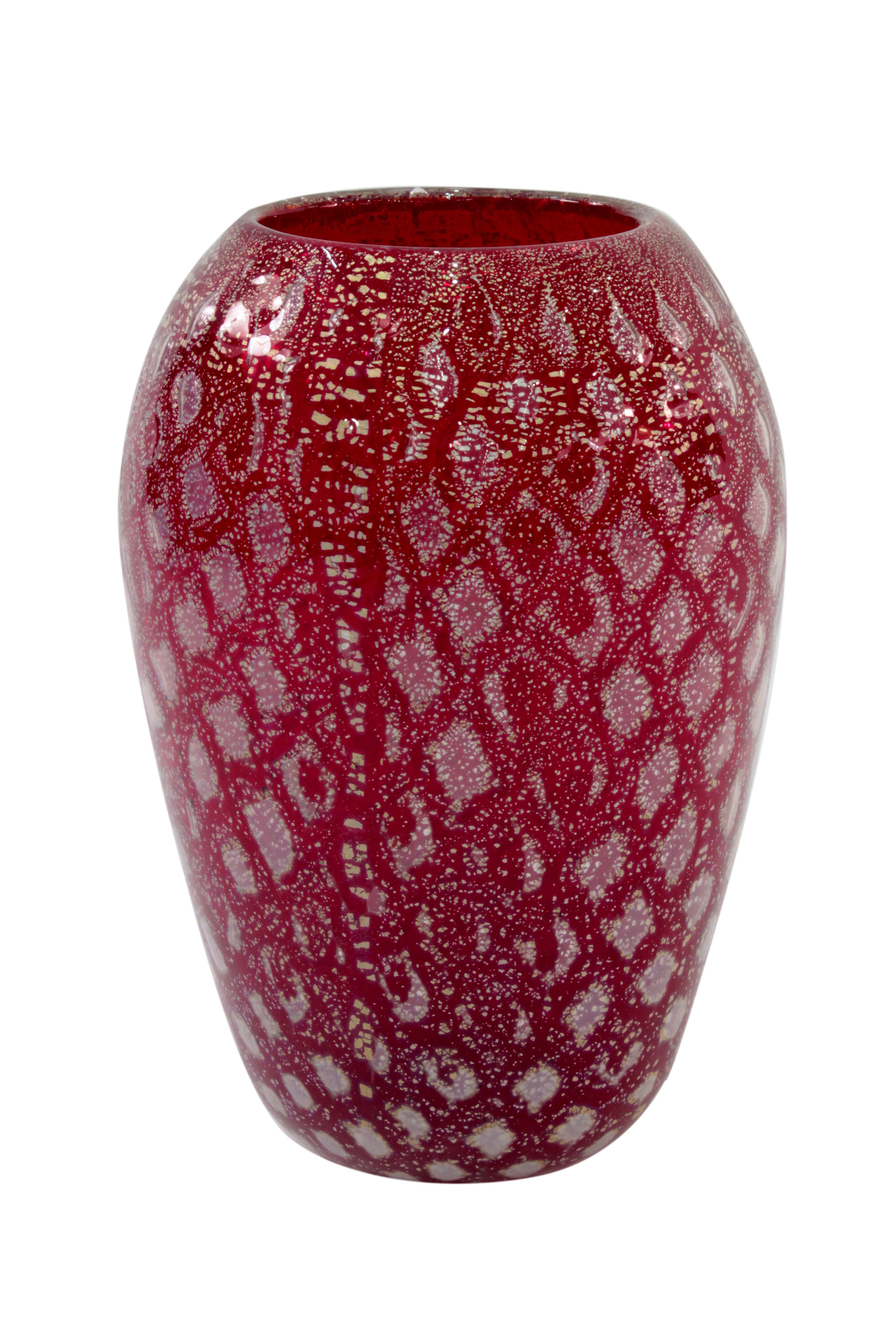 Handblown Red Glass Vase with Gold Foil by Giulio Radi