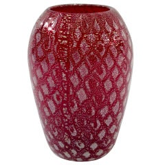Handblown Red Glass Vase with Gold Foil by Giulio Radi 6