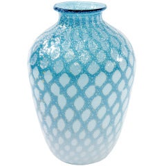 Handblown Pale Blue Glass Vase with Silver Foil Design by Giulio Radi 6