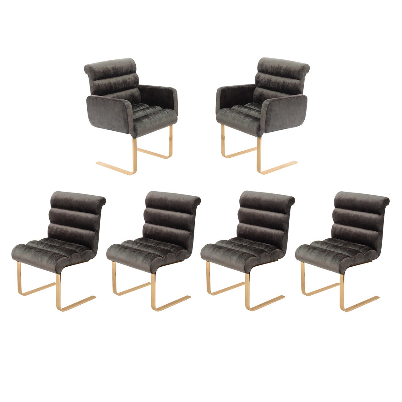 Set of 6 Cantilevered Brass Dining Chairs by Pace Collection