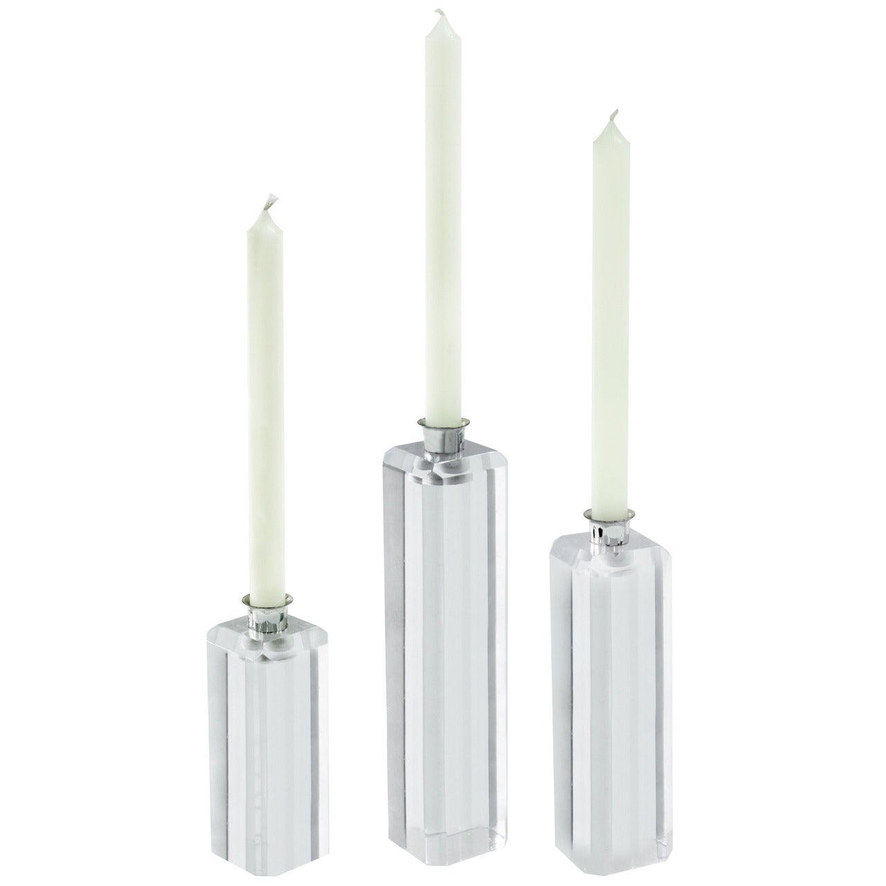 Set of Three Candlestick Holders in Lucite