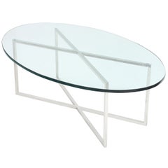 Elegant Coffee Table with Polished Steel Base by Tommi Parzinger 1960s