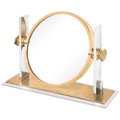 Polished Steel and Brass Vanity Mirror by Karl Springer