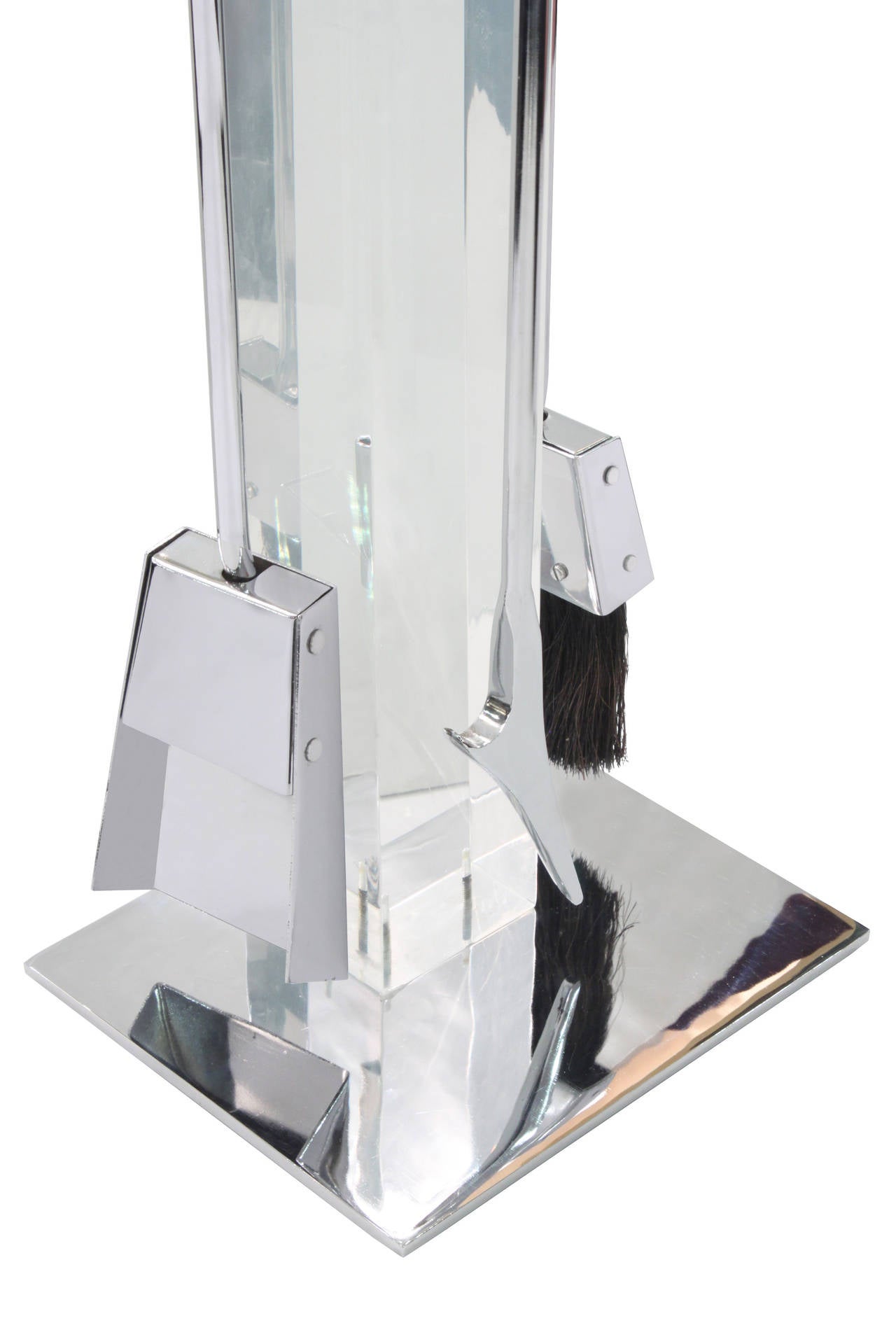 American Elegant Fireplace Tool Set in Lucite and Chrome by Alessandro Albrizzi