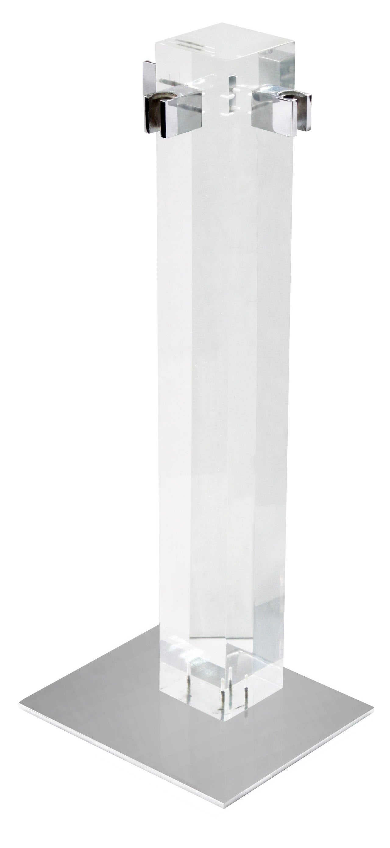 Set of fireplace tools in Lucite and polished chrome with black resin handles by Alessandro Albrizzi, American, 1970s.