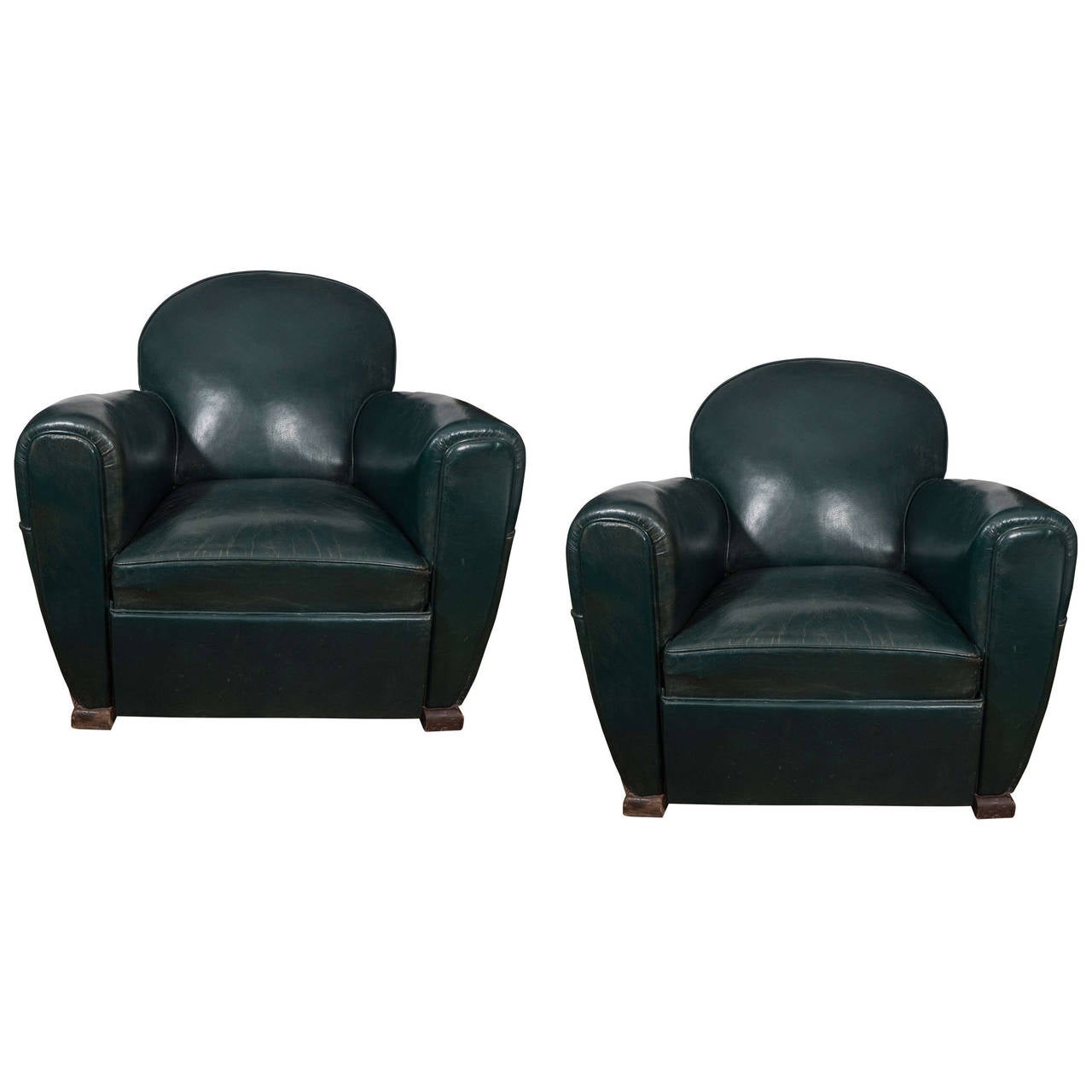 Green Leather French Club Chairs For Sale