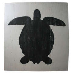 Large Black Silhouette Painting of a Green Sea Turtle