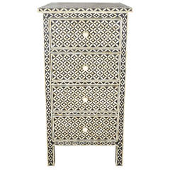 Indian Black and White Bone Inlay Chest of Drawers