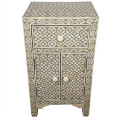 Indian Grey Geometric Bone Inlay Night Stand