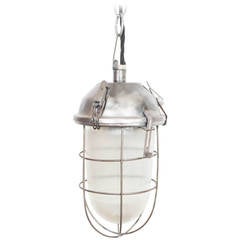 Industrial Cage Light with Ribbed Glass