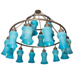 Egyptian Handblown Chandelier with Turquoise Bell-Shaped Glass