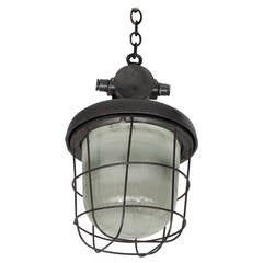 Industrial Cage Light with Ribbed Glass