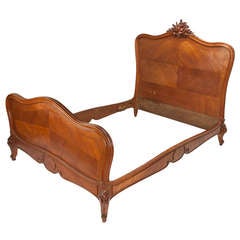 Rococo Style Louis XV French Walnut Bed Bookmatched Veneer
