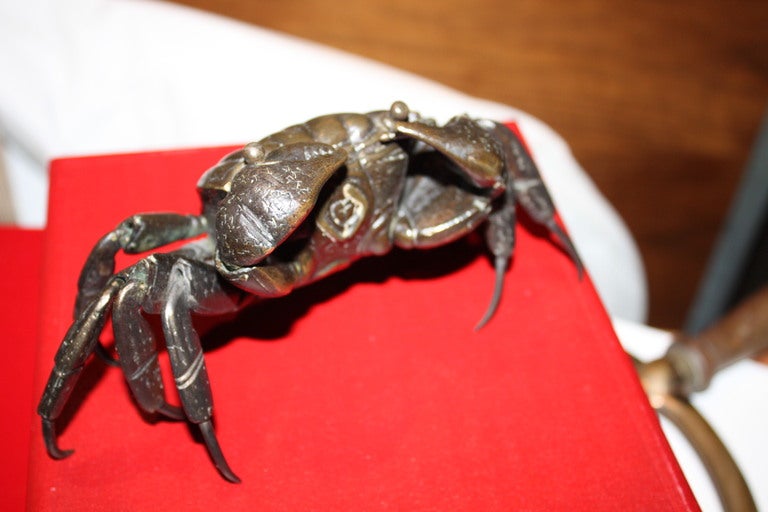 This is a wonderful example of a Meiji era handmade articulated crab. The Meiji period 1868- 1912 was a fabulous time for Japanese metal work. This crab is fully articulated and in amazing condition.