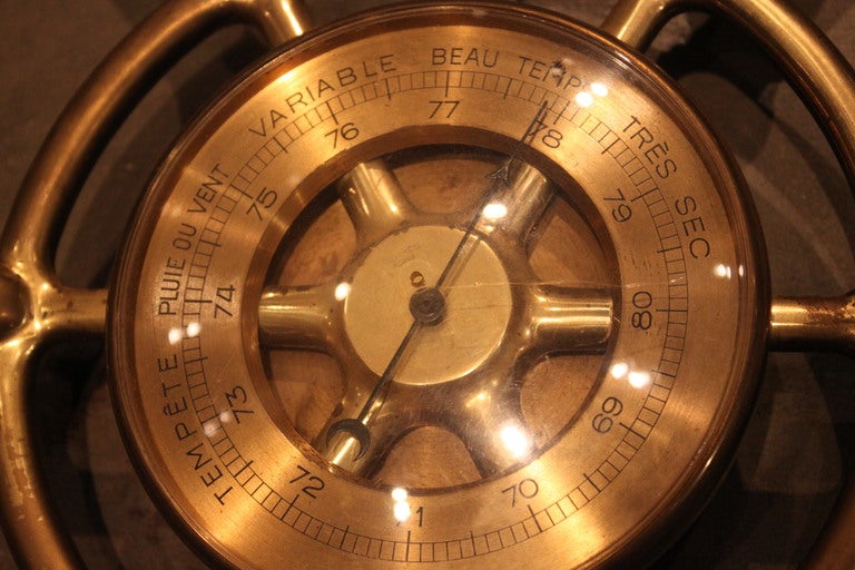 French Hermes Ship's Wheel Clock And Barometer