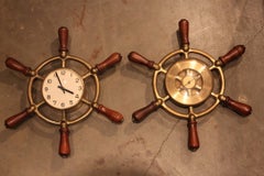 Vintage Hermes Ship's Wheel Clock And Barometer