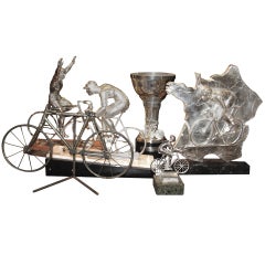 Collection Of Silver Plate And Metal Cycling Trophies
