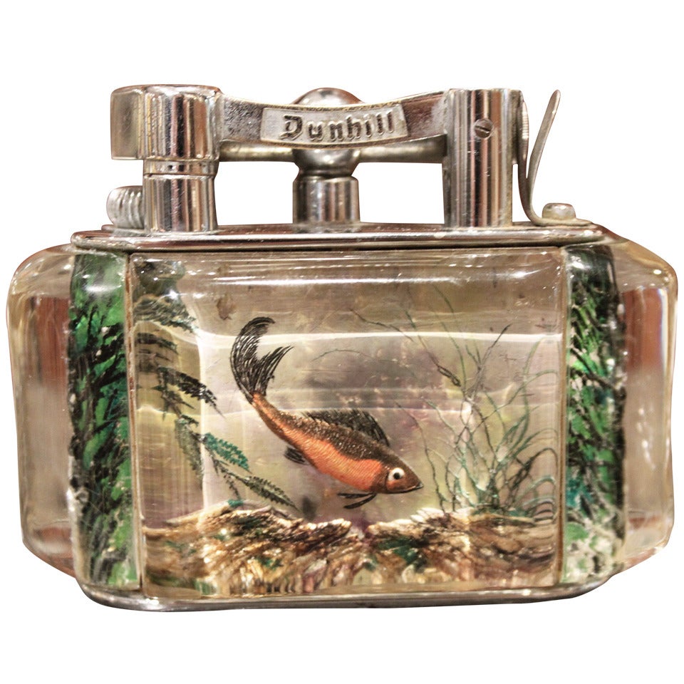 A Fine Alfred  Dunhill Reversed Carved and Painted Aquarium Lighter 1950