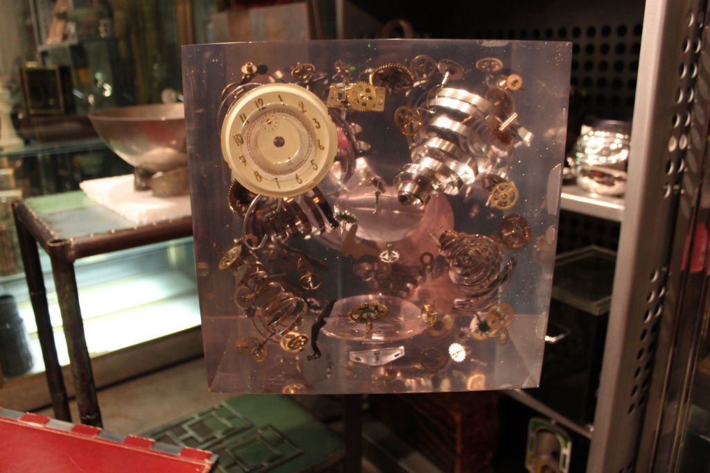 French Huge Lucite Cube with Exploded Watch Parts For Sale