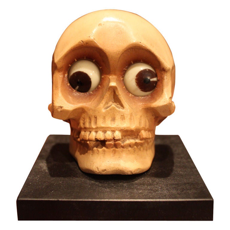 German Rotating Eye Skull Clock by Oswald For Sale