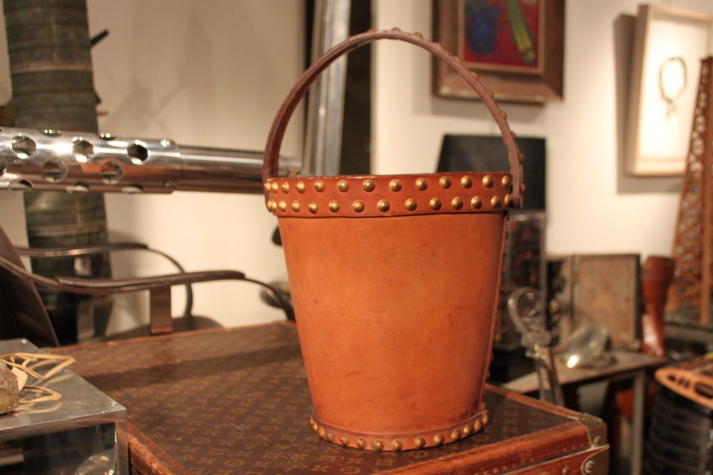 Rare Hermes Leather bucket with brass studs