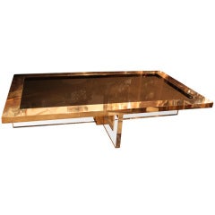 Monumental  1970's Brass and Lucite Coffee table