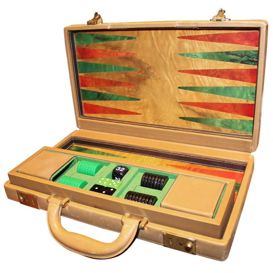 A Fine Gucci Exotic Wood and Leather Backgammon Set 1970