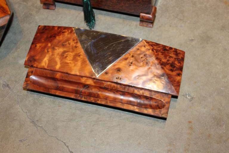 Mid-20th Century Great Collection of Three French Art Deco Burlwood Boxes For Sale