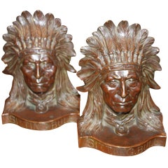 Rare American school bronze bookends of Sitting Bull