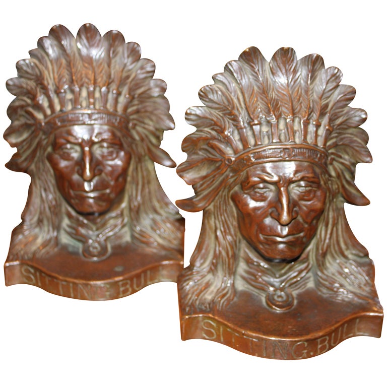 Rare American school bronze bookends of Sitting Bull