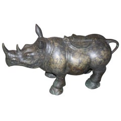 Antique Rare and unusual 19th cent. Chinese bronze Rhino  warmer