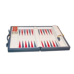 Retro Asprey leather travel backgammon set