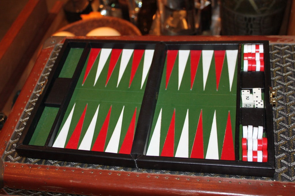 This Gucci backgammon set is all leather  and magnetic ...perfect for travel
it measures 14 inches open