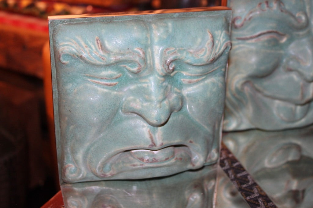 American Pewabic tile Comedy and Tragedy bookends