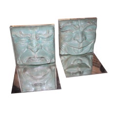 Pewabic tile Comedy and Tragedy bookends