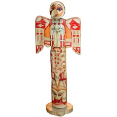 Rare Northwest Coast polychromed Walrus tusk totem