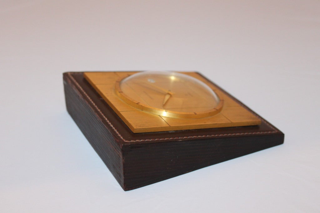 Brass An Hermes Dupre-Lafon Stacked Leather Desk Clock
