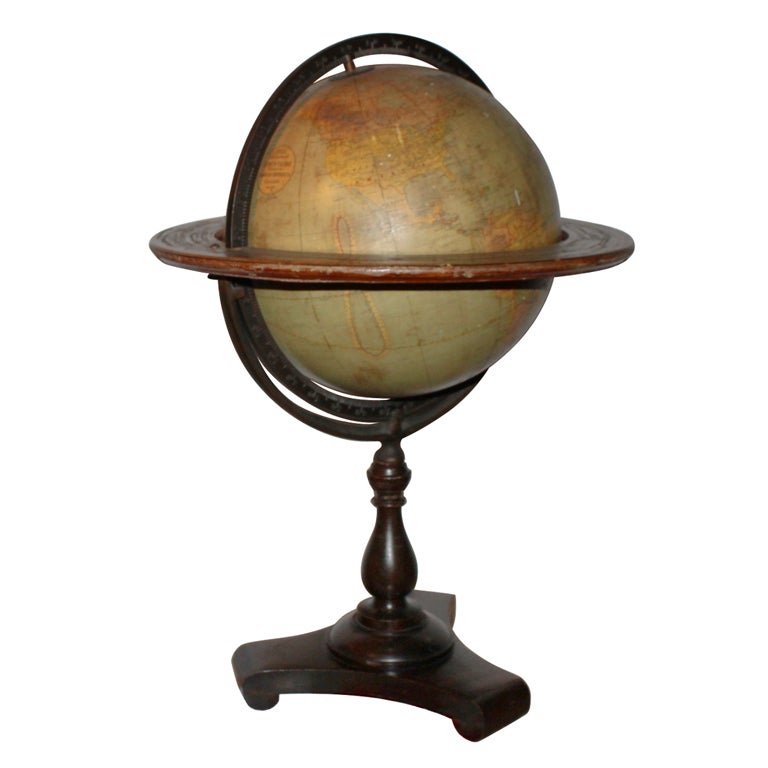 Early 20th Century Globe on Beautiful Mahogany Stand For Sale