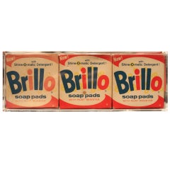 Group of Three 50s or 60s Brillo Boxes in Custom Made Lucite Box