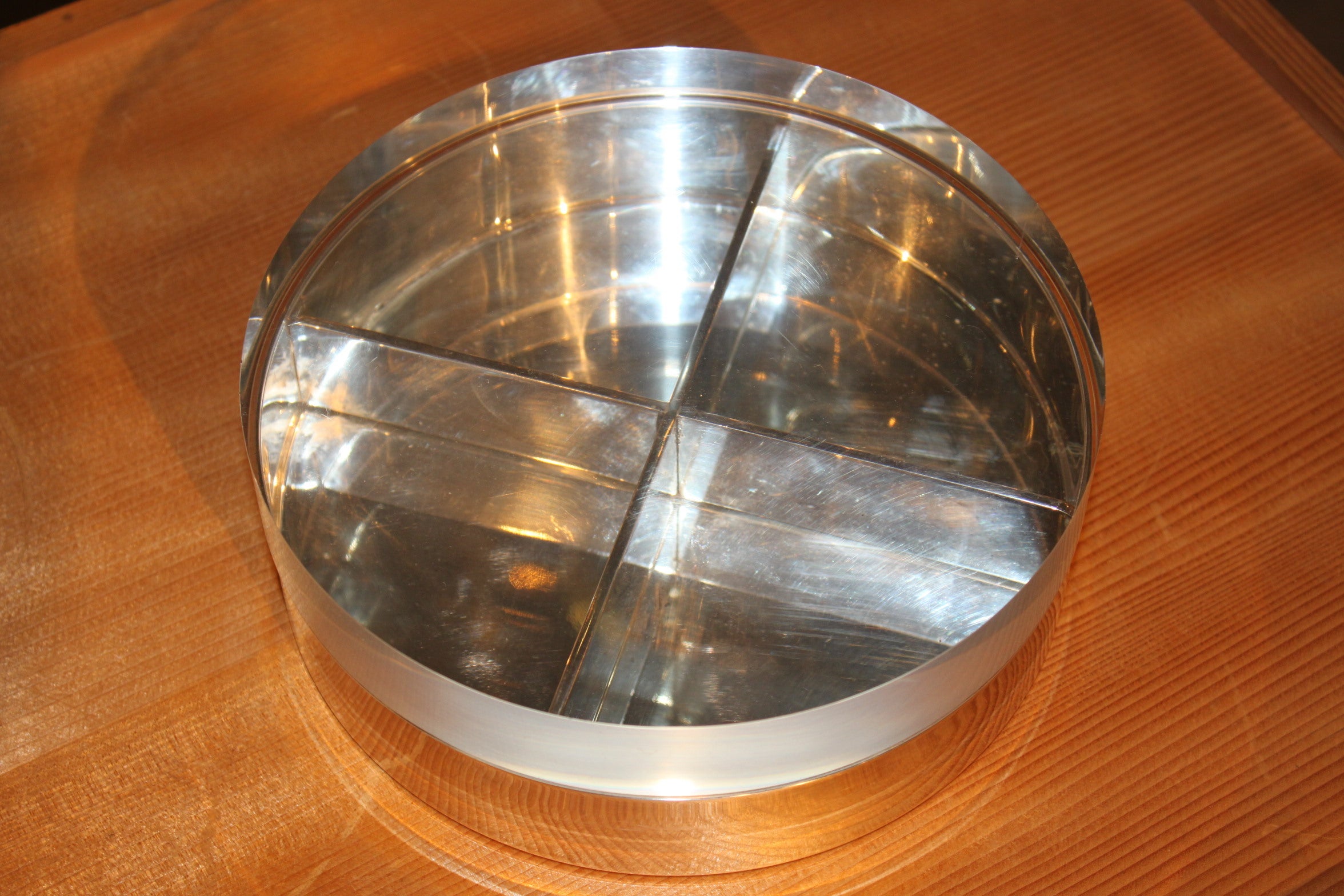 French Lucite and Silver Round Box For Sale