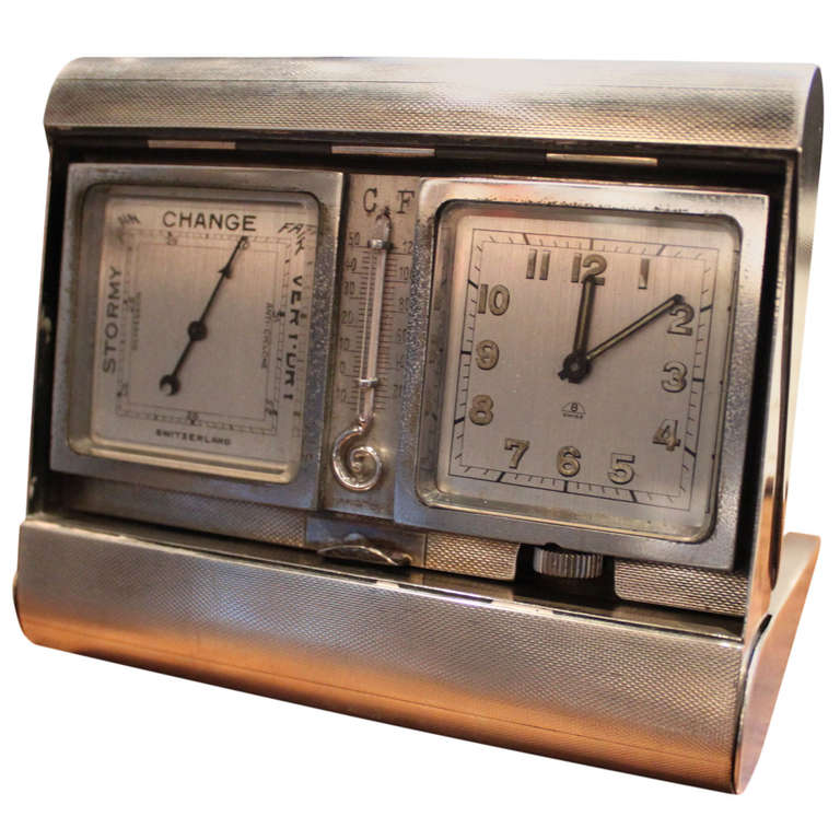 Asprey Sterling and Gold Weather Station Clock For Sale at 1stdibs