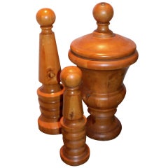Monumental turned-wood chess piece sculptures