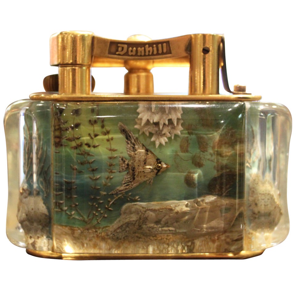 Dunhill Reversed Carved and Painted Aquarium Lighter, 1950 For Sale
