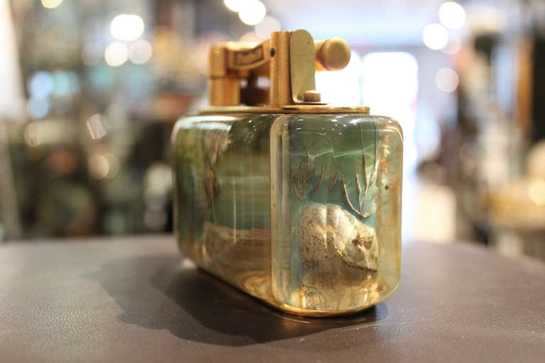 British Dunhill Reversed Carved and Painted Aquarium Lighter, 1950 For Sale