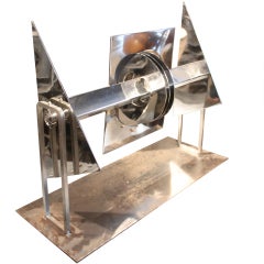 Monumental French 70's Polished Steel Kinetic Sculpture
